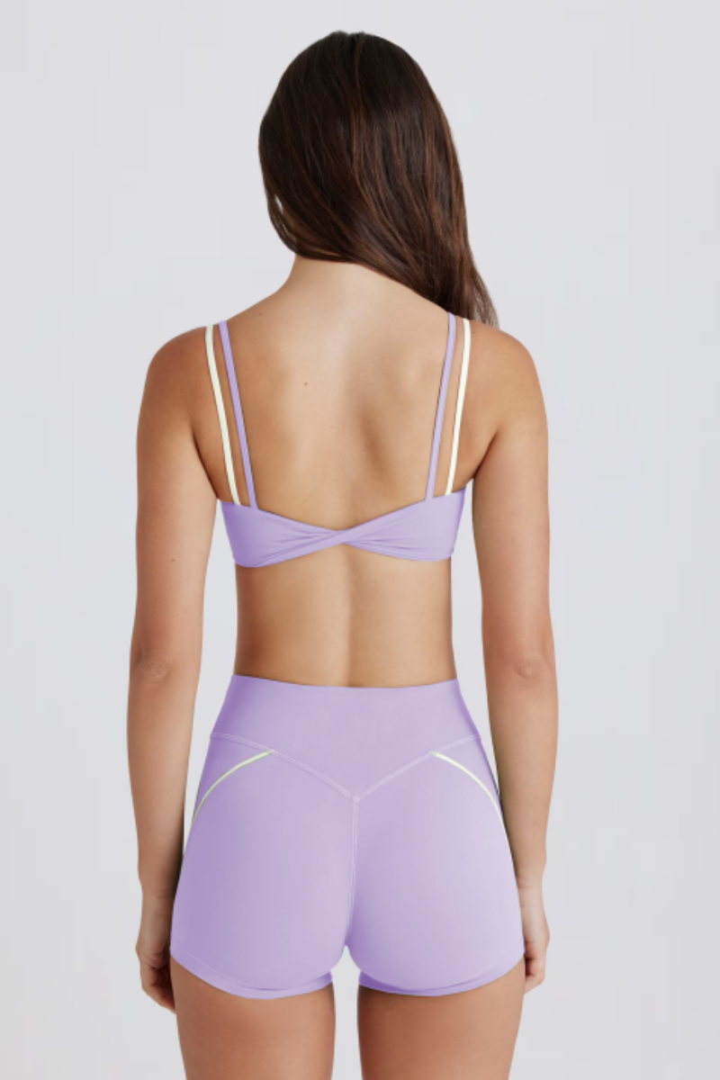 Women's Color Block Twist-Back Bra & V Waist Shorts Set