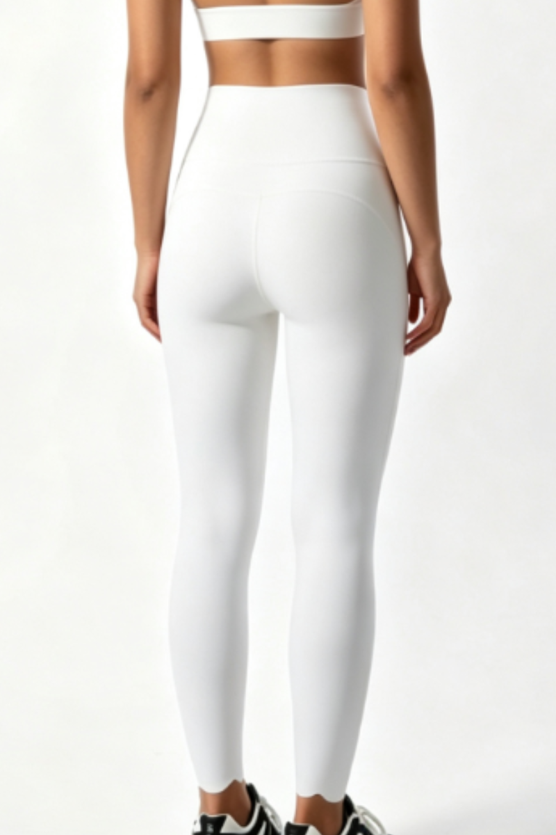 Women's High Waist Scalloped Waist Yoga 9 Inch Leggings
