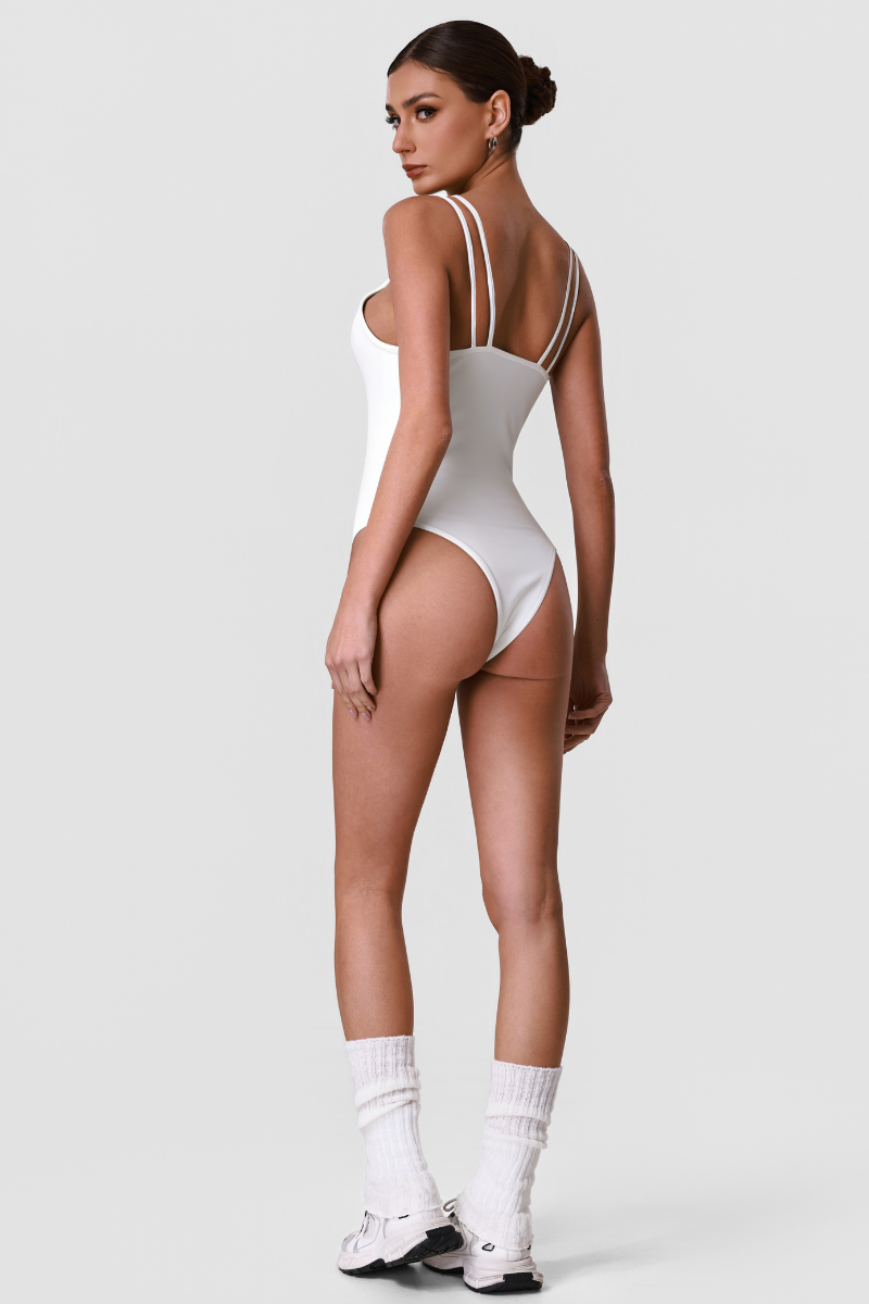 Women's Athletic V-Neck Ruched Double Strap Shaping Bodysuit