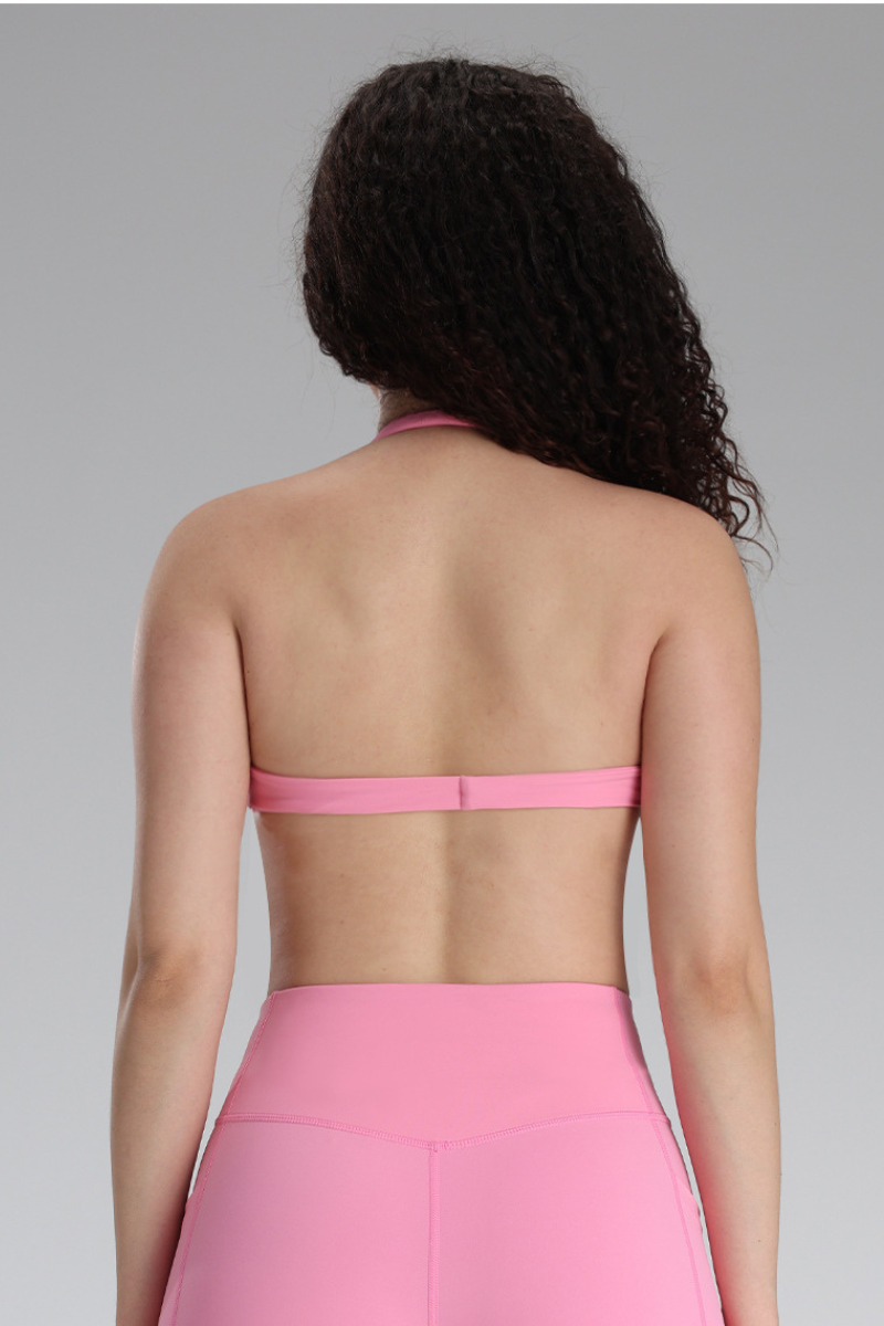 Women's Halter Neck Twist Front Deep V Sports Yoga Bra
