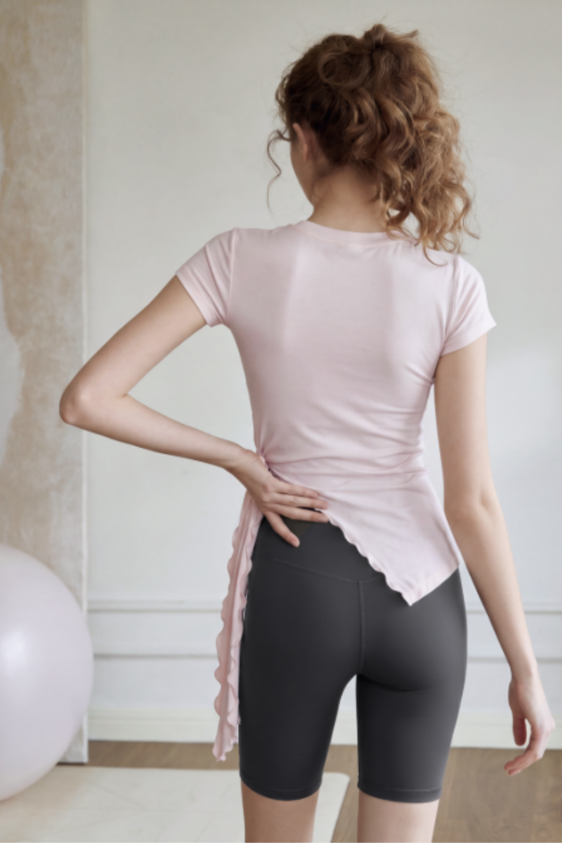 Women's Lyocell Asymmetric Side Tie  Soft Touch Yoga T-Shirt