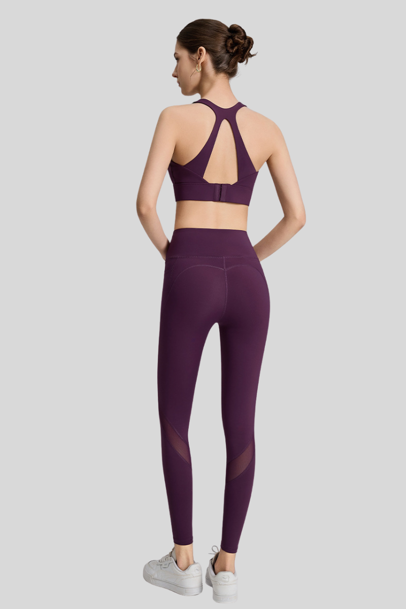 Women's Athletic Sets:U-neck Bra And Mesh-Panel Leggings