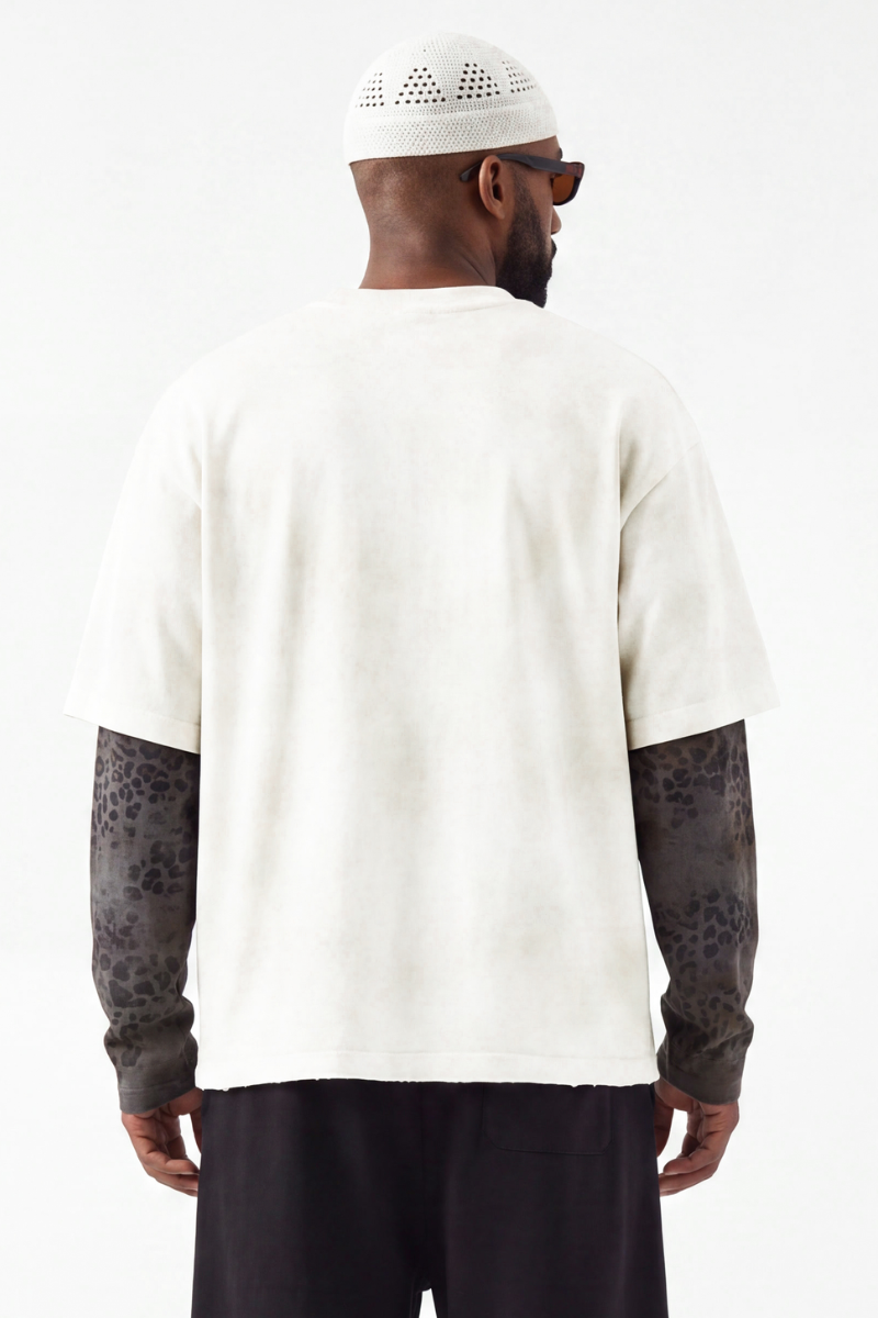 Men's Fall 100% Cotton Leopard Print Splicing Fake Two-Piece Long Sleeve Tee