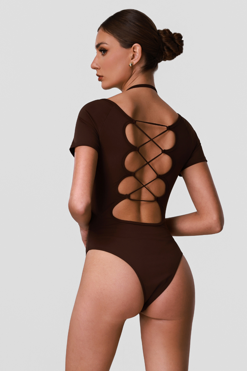 Women's Halter Cross-Back Cut Out One-Piece Yoga Bodysuit