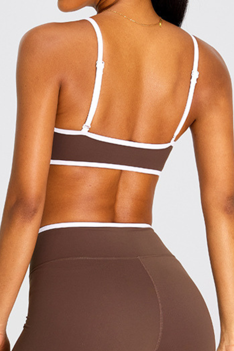 Women's Athletic Color-Block U-neck Adjustable Straps Bra