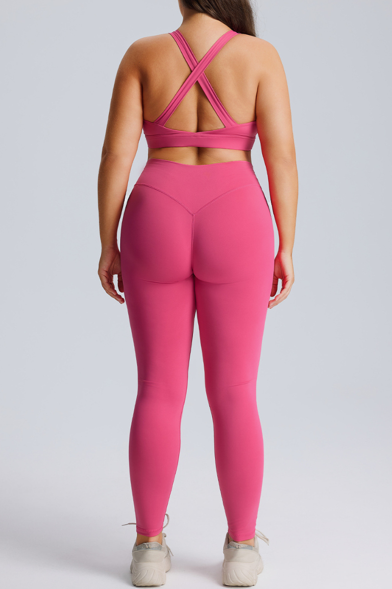 Plus Size Women's Set:Cross Back Bra And High Waist Leggings