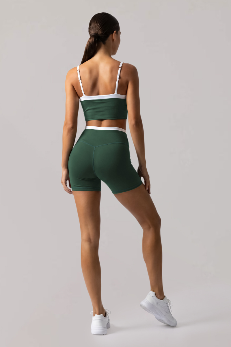 Women's Athletic Sets:Thin Straps Bra And High Waist Shorts
