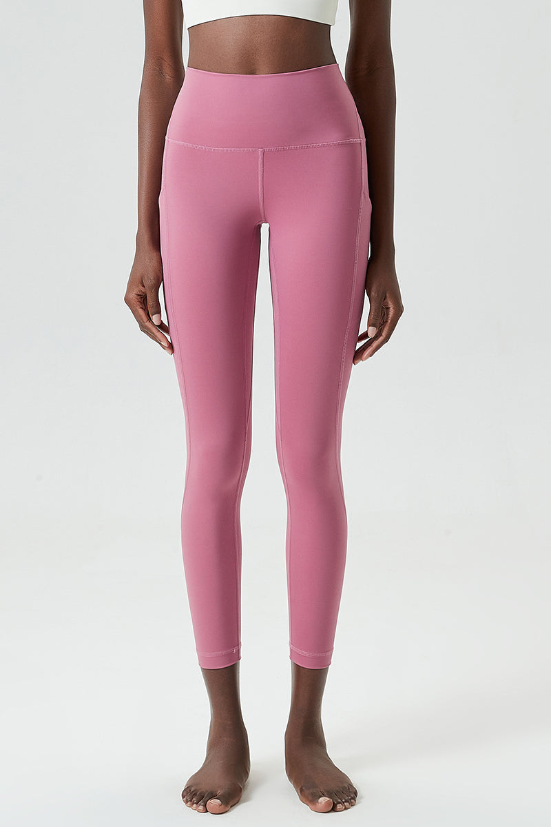 Solid high-waisted side-pocket athletic leggings