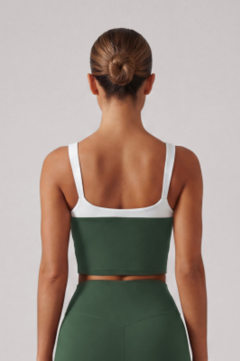 Women's Color Block U-Back Padded Sports Cropped Tank Top