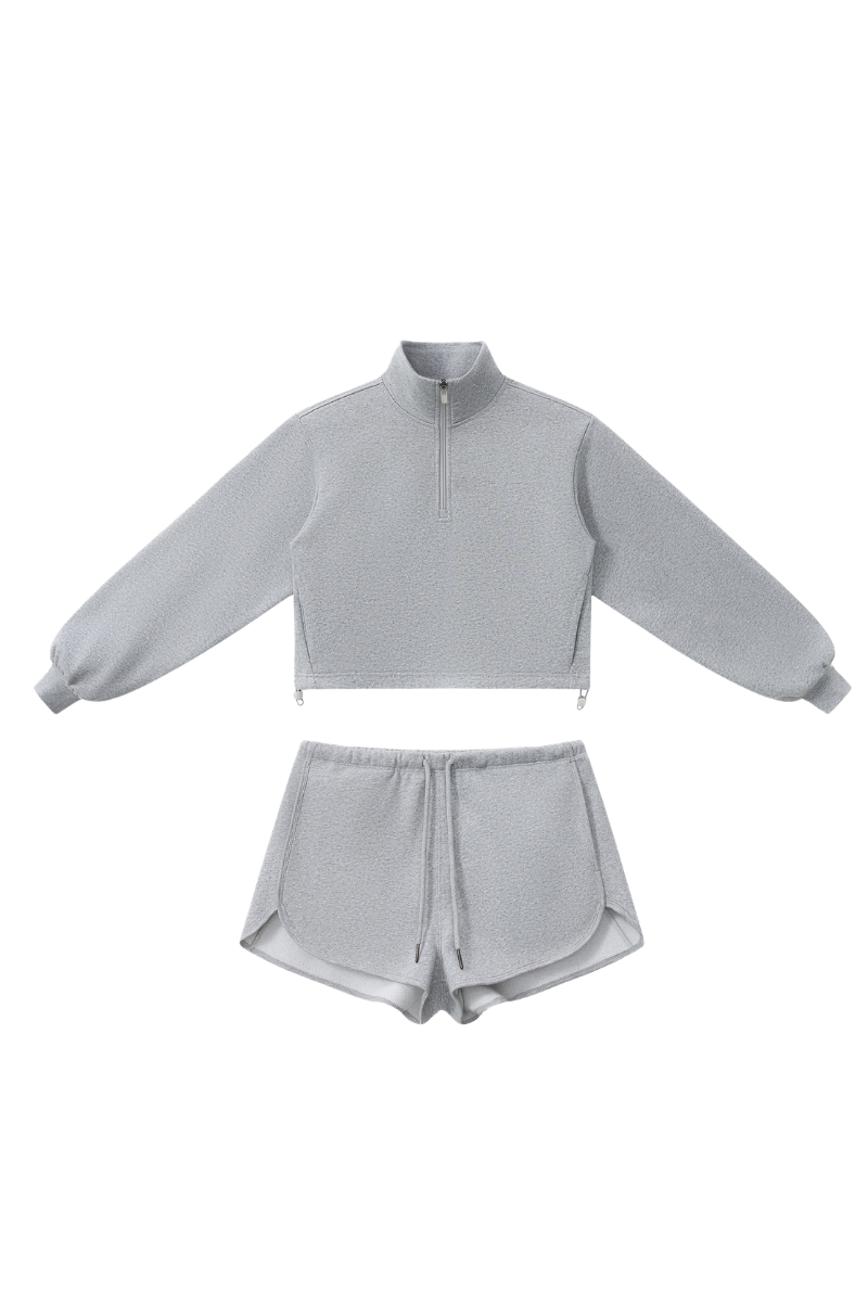 Women's Fall Half Zip Stand Collar Sweatshirts And Drawstring Shorts