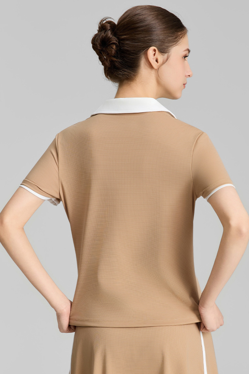 Women's Color-Block Polo V-Neck Sports Tennis T-Shirt