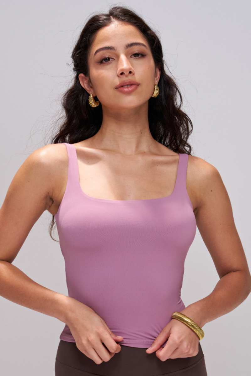 Women's Athletic Square Neck  Slim Fit Wide Strap Tank Top