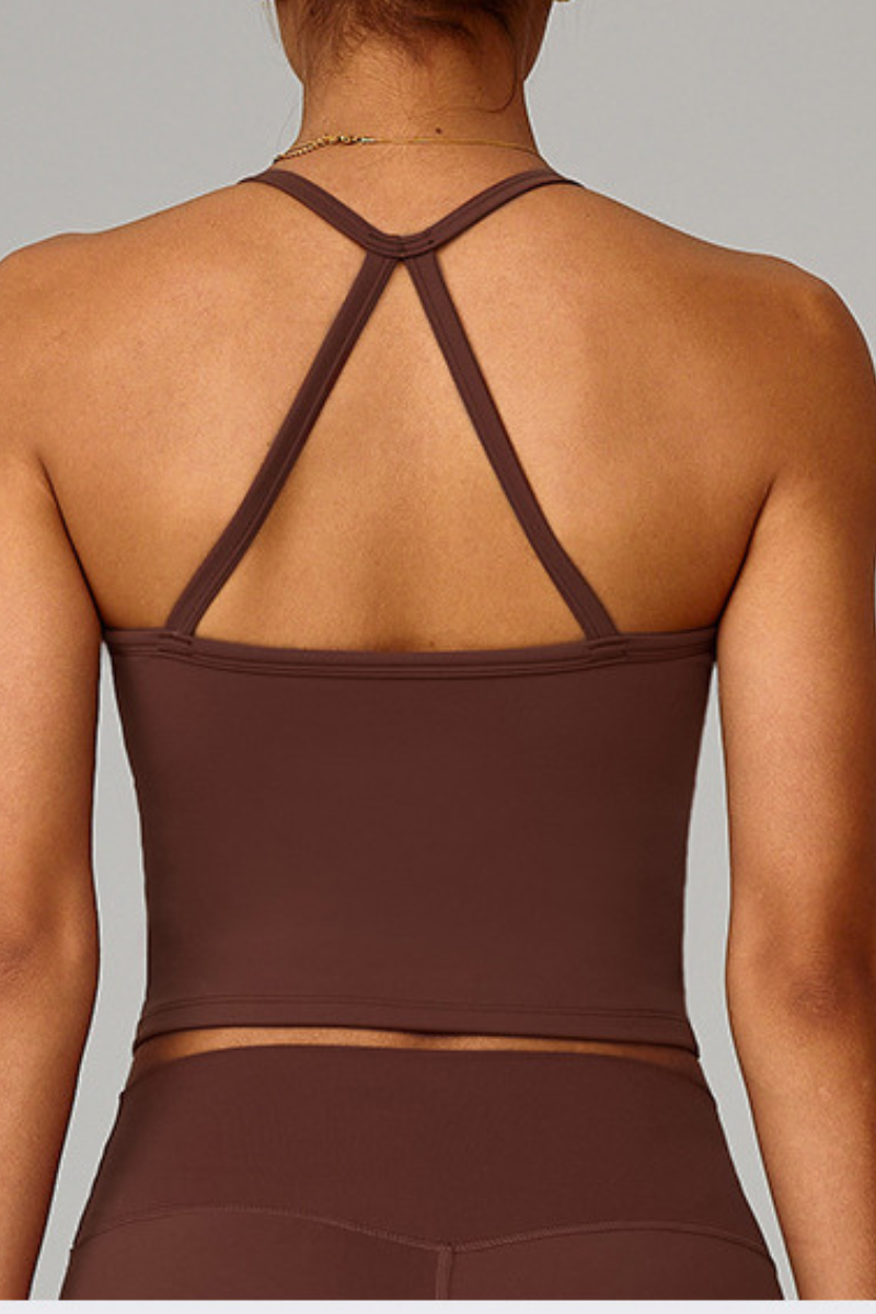 Women's Athletic Solid Thin Strap Cropped Tank Top