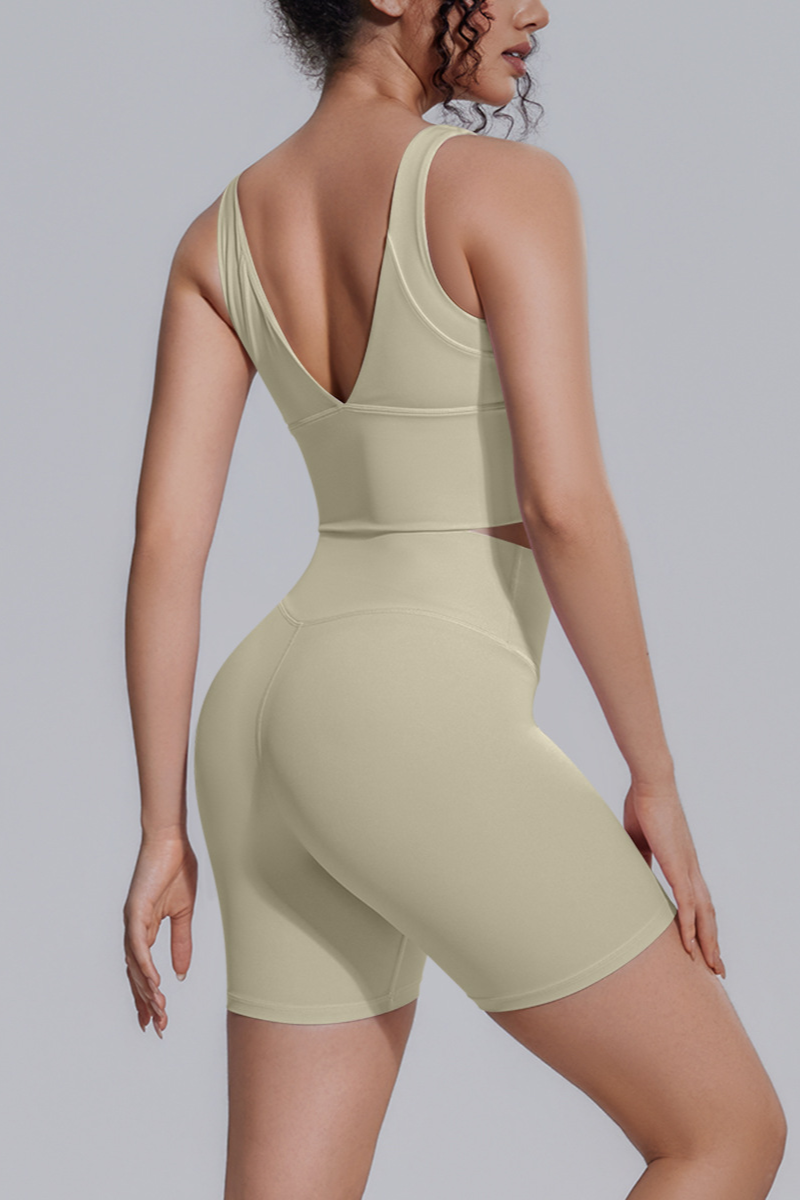 Women's Athletic Sets:V-back Wide Straps Bra And Shorts