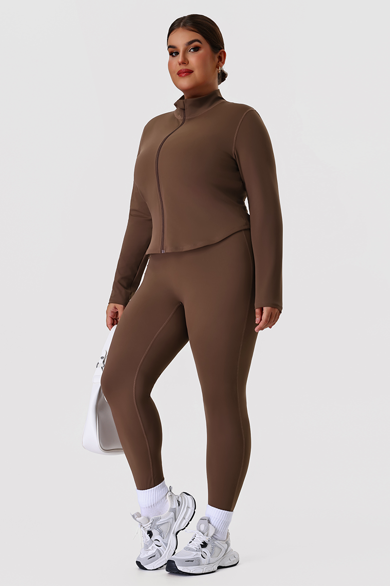 Plus Size Women's Yoga Two-Piece Set: Long Sleeve Jacket And Leggings