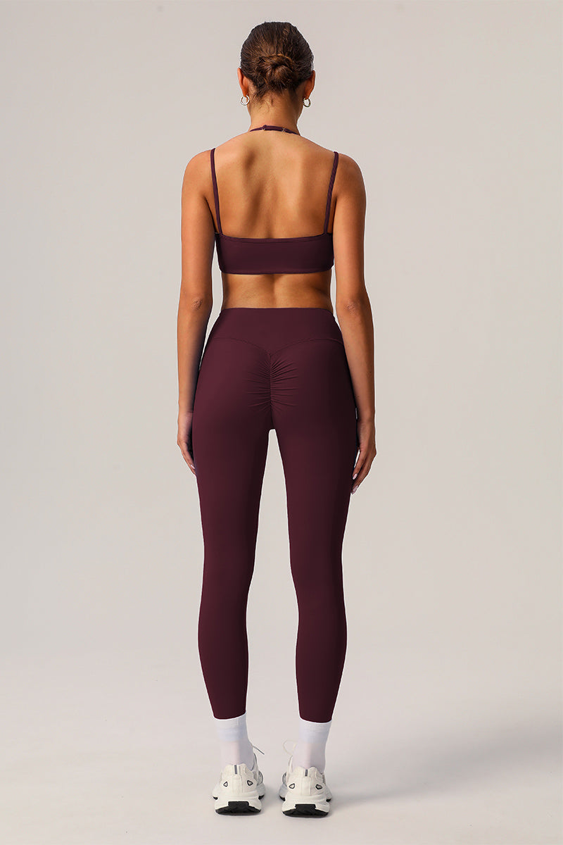 2 Pcs Set Thin Strap Halter Neck Fitness Running Sports Bra + Quick-Dry Tight Yoga Leggings