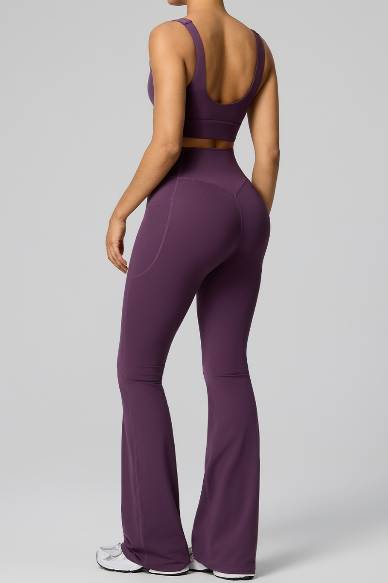 Women's Double Strap Twist Back Cami & Flare Yoga Pants Set