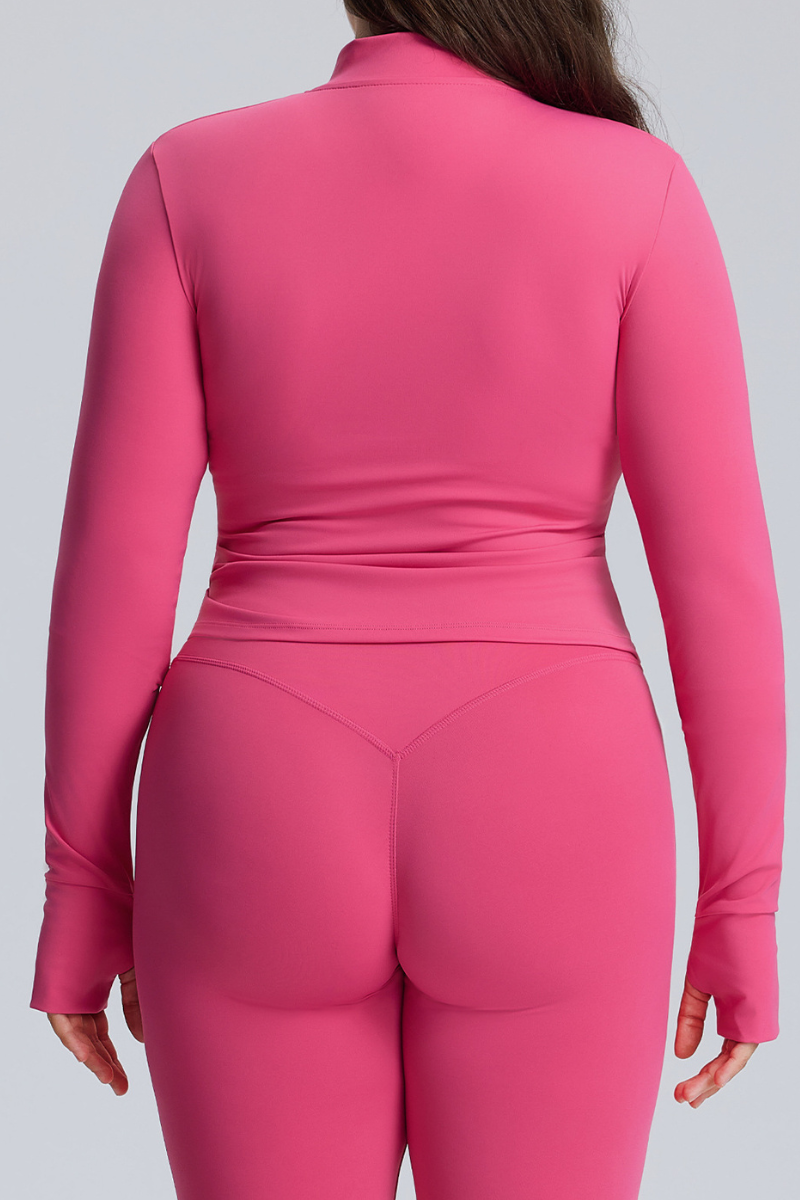 Plus Size Women's Finger Cuffs  Stand Collar Athletic Jacket