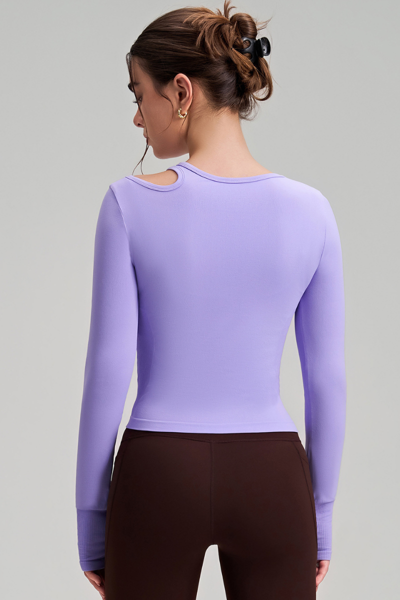Asymmetrical structure, lacy yoga top