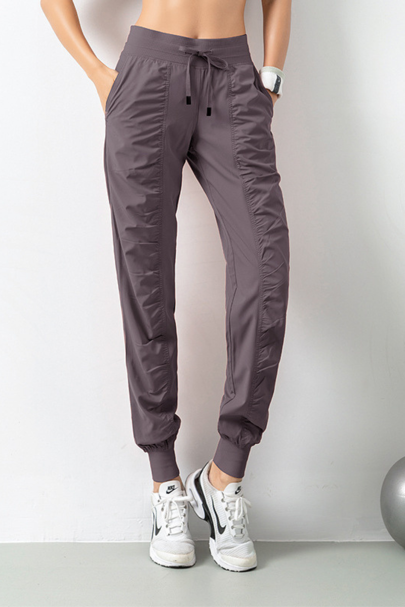Women's Lightweig Drawstring Pocketed Ruched Side Joggers