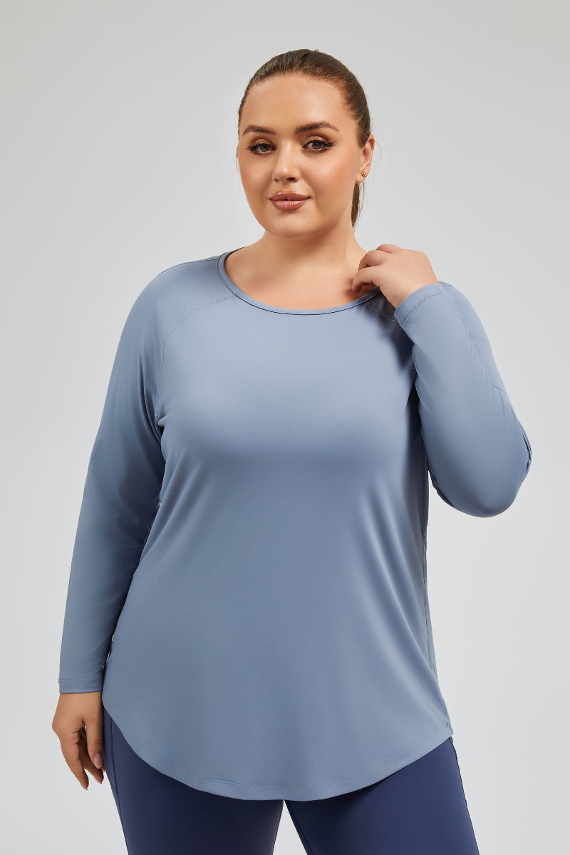 Plus Size Women's Curved Hem Breathable Mesh Yoga T-shirt