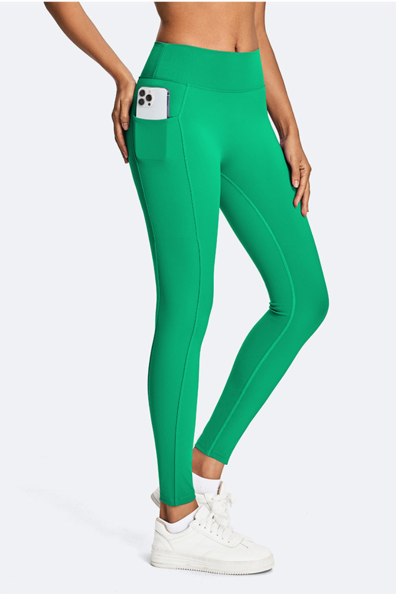 Women's Athletic Side Pocket Ruched Back Seam Yoga Leggings