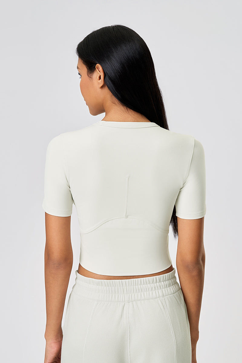 Women Summer Cropped Front-Twist Naked-Feel Yoga Sports T-Shirt