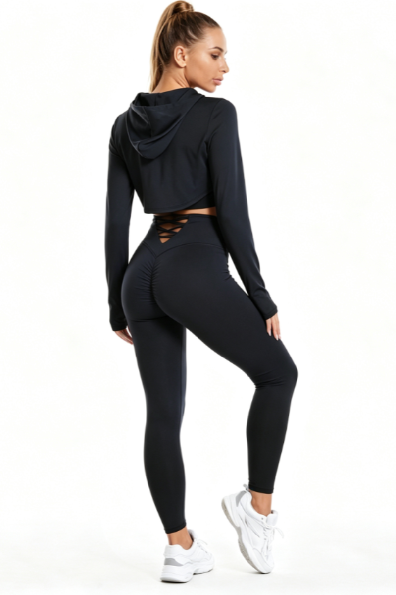 Women's 3 Piece Yoga Set:Cropped Cover Up & Bra& Leggings