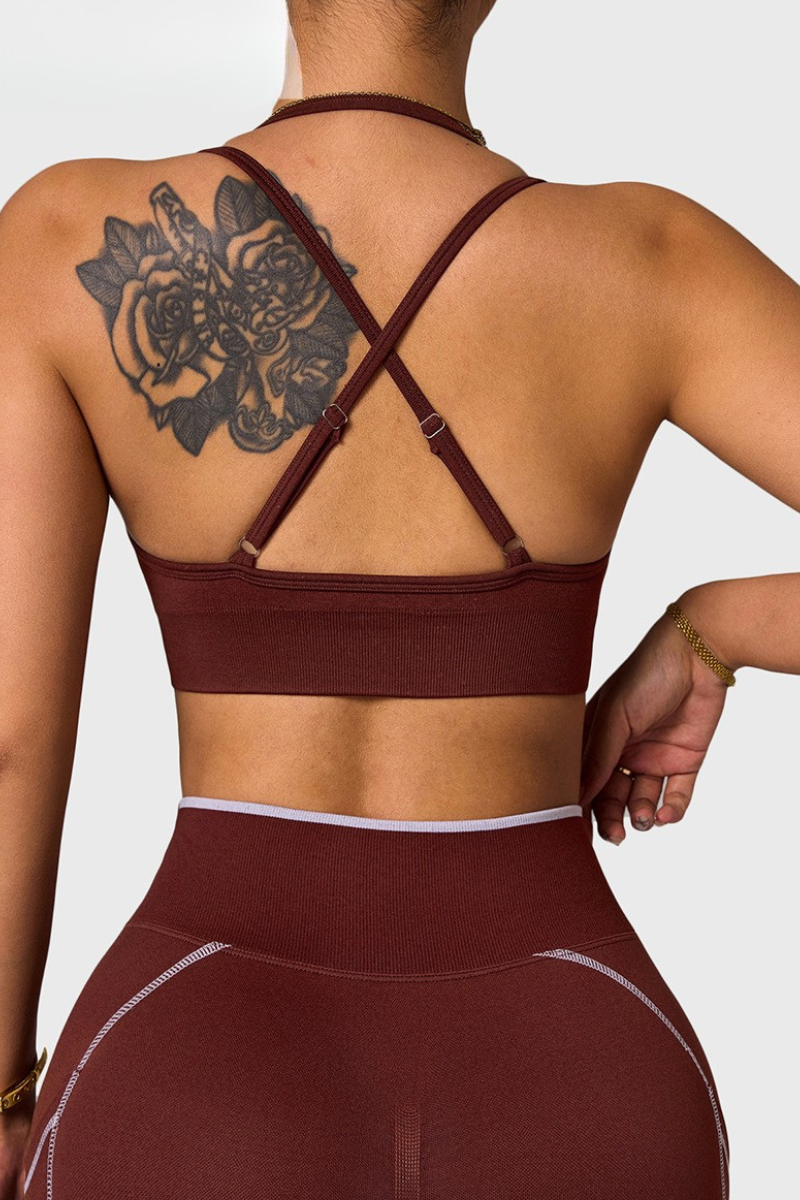 Women's Double Strap Leopard Splice Crisscross Back Sports Bra