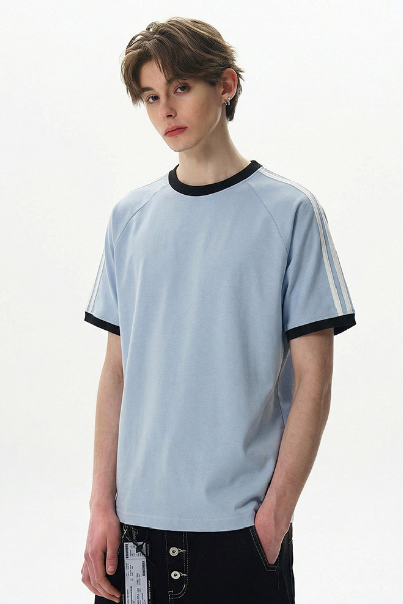 Men's Summer Retro Side 3-Stripes Contrast Loose Fit T-Shirt