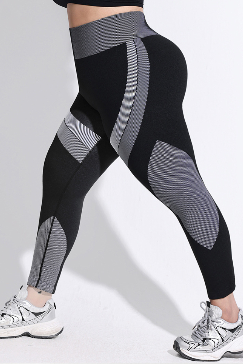 Plus Size Women's High-Rise Seamless Color Block Leggings