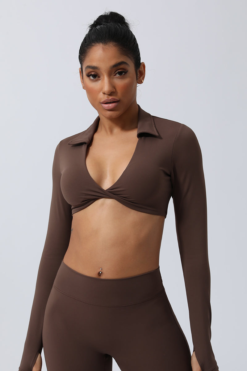 Women Lapel Yoga Sport Long Sleeve Shirts