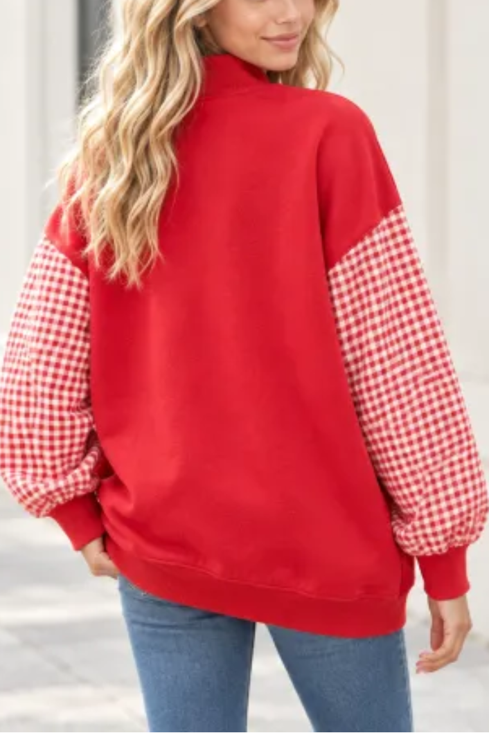 Women's Fall Christmas Letter Embroidery Mockneck Sweatshirt