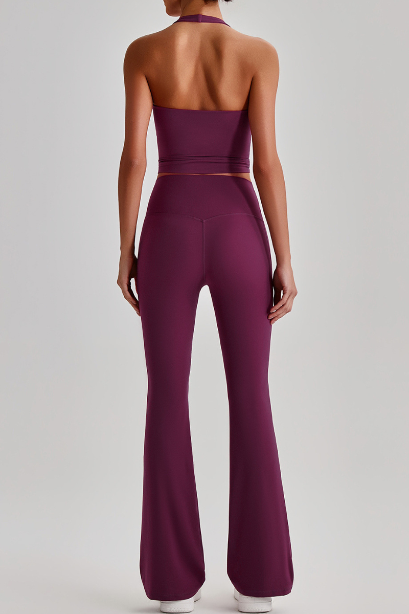 Women's Brushed Halter Tank Top & Yoga Flared Pants Set