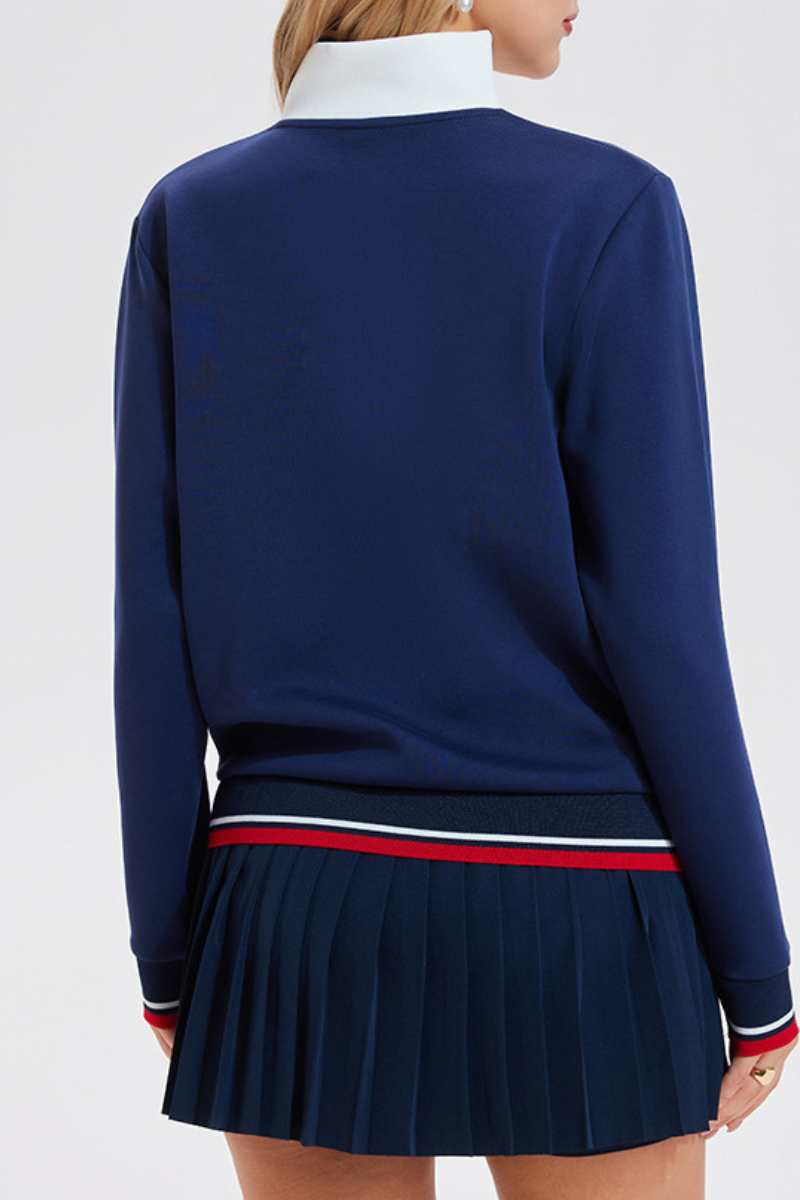 Women's Half-Zip Color Block Front Pocket Tennis Sweatshirt