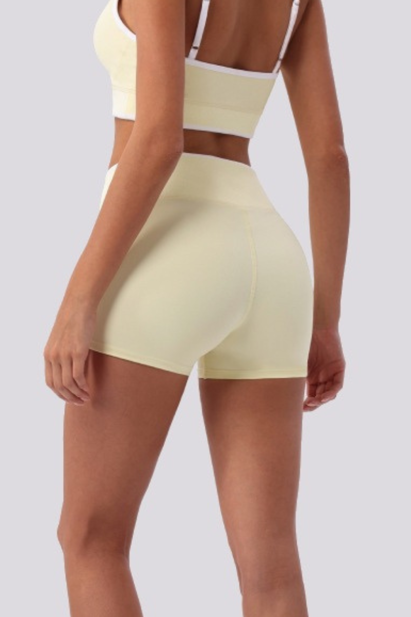 Women's Contrast Cross V Waist Bare Feel Yoga Shorts