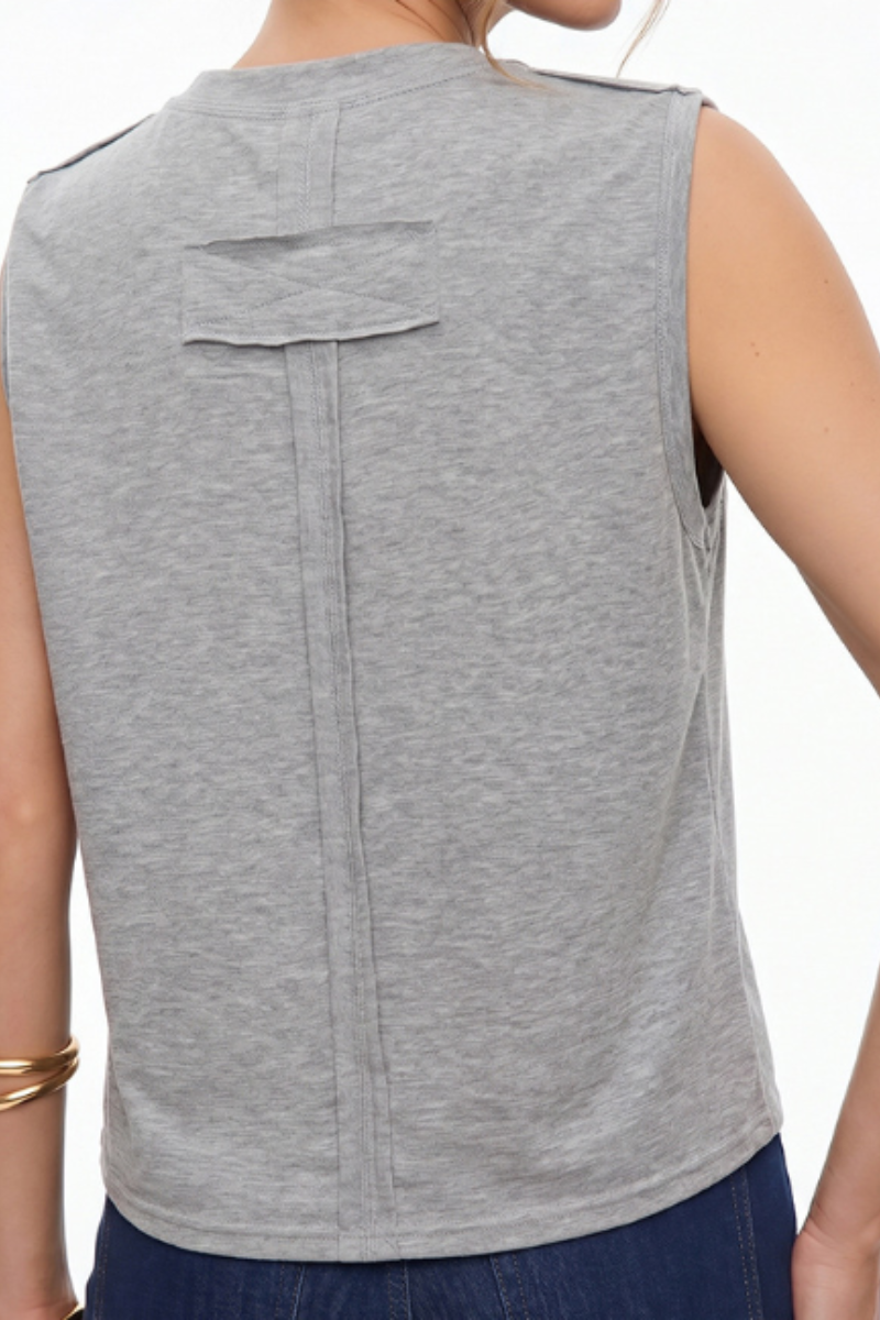 Women's Casual Loose Crewneck Patchwork Sleeveless Sports Tank Top