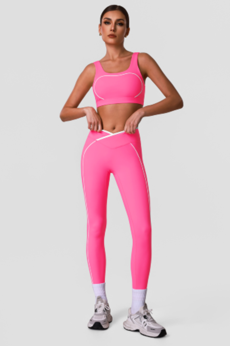 Women's Contrast Line Sports Sets:Bra And V-Waist Leggings