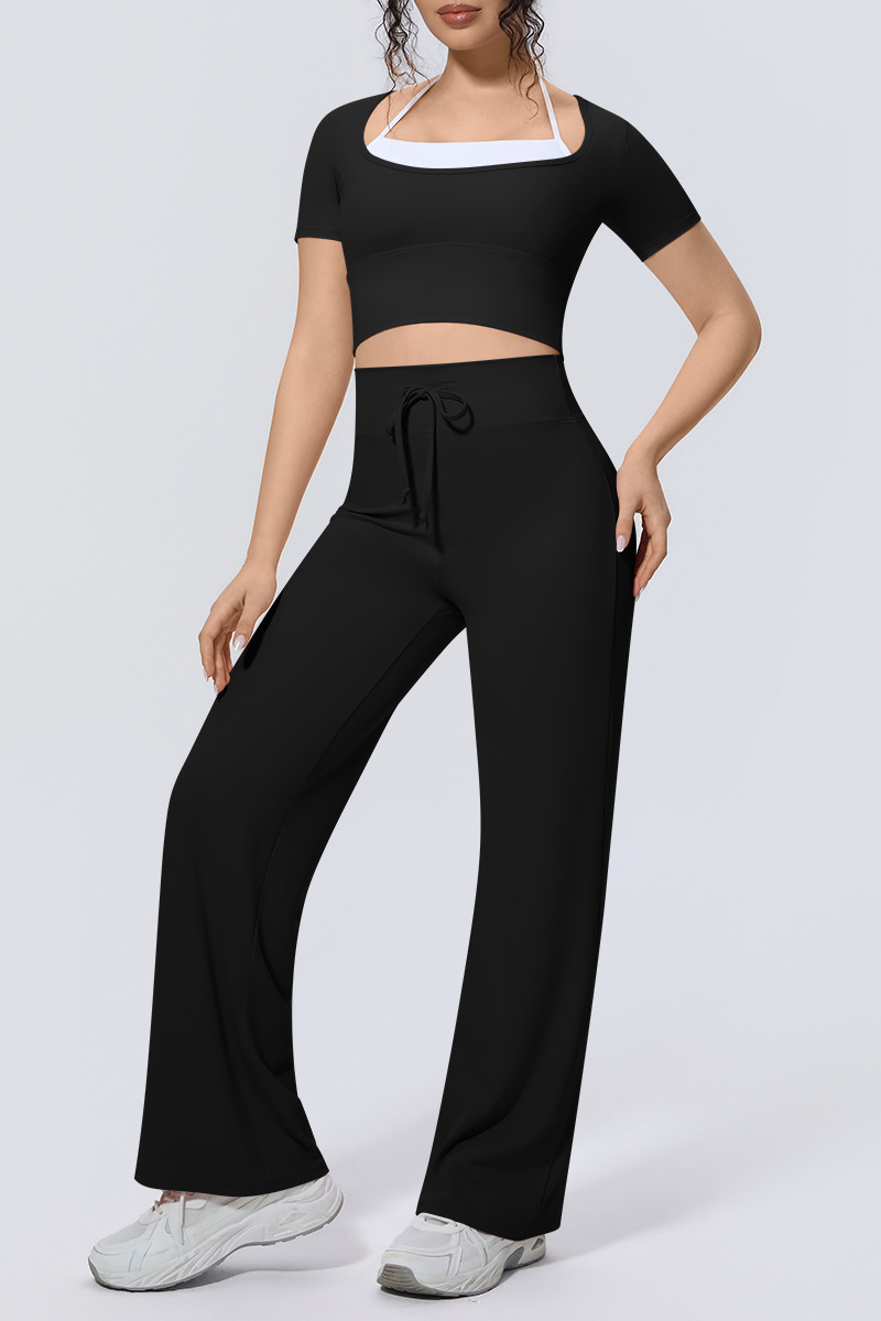 Women's Athletic Sets:Cropped T-shirt And Straight Leg Pants