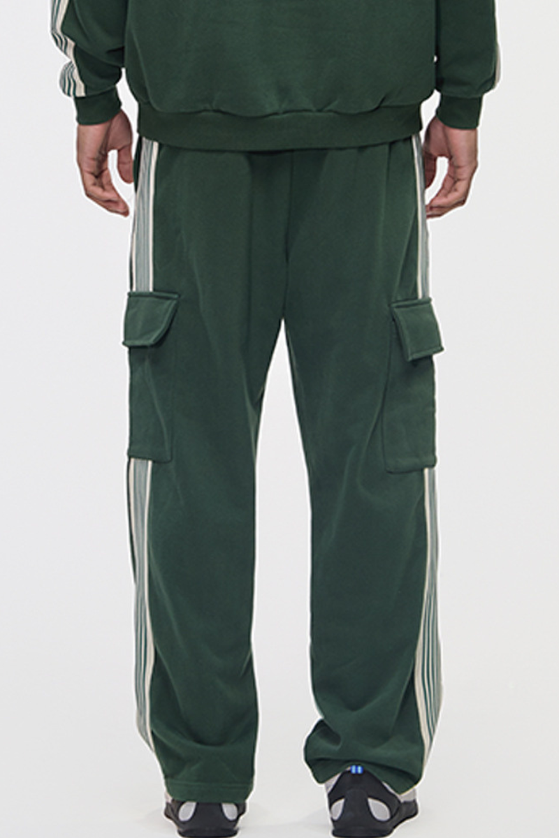 Men's 350g Color Block Stripe Pockets Straight Leg Pants