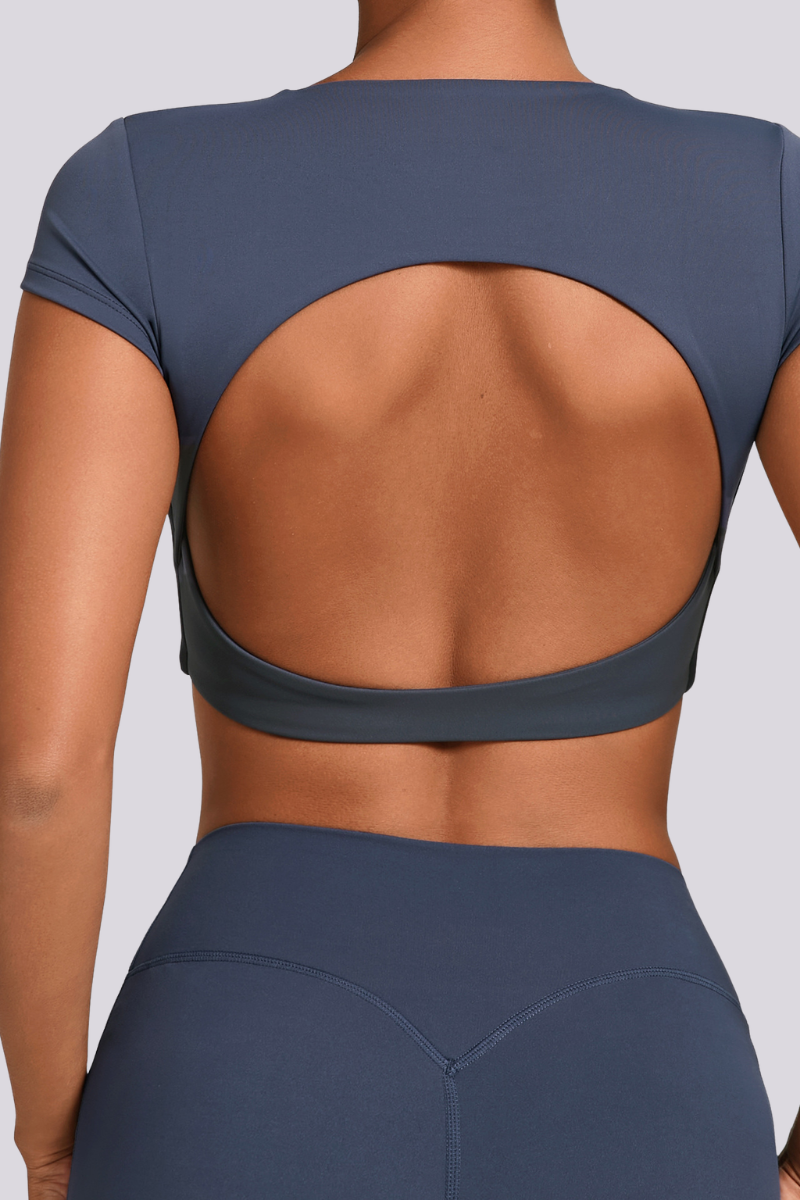 Women's Athletic Cut Out Back Cropped Solid T-shirt