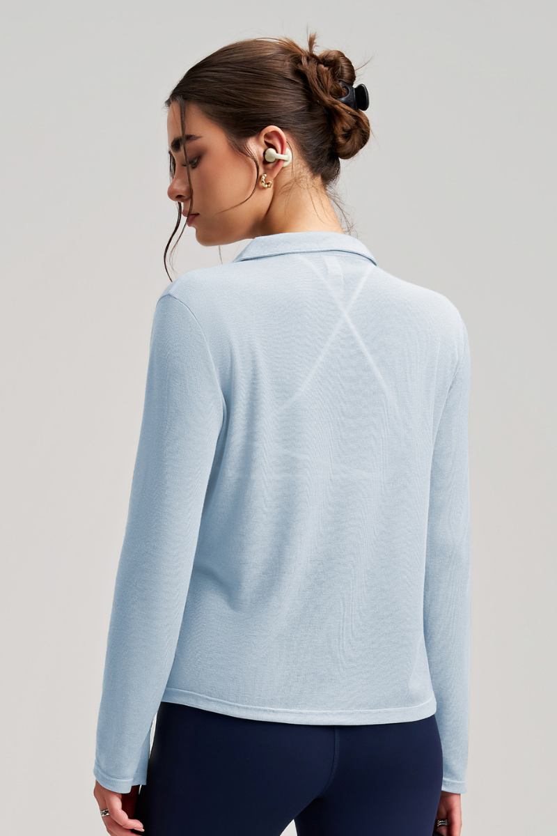 Women's Comfortable Breathable Polo Collar Long Sleeve Top
