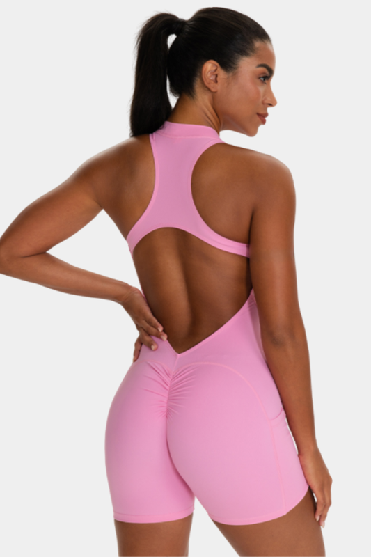 Women's Hollow Out Pocket Pleated Buttocks Lift Jumpsuit