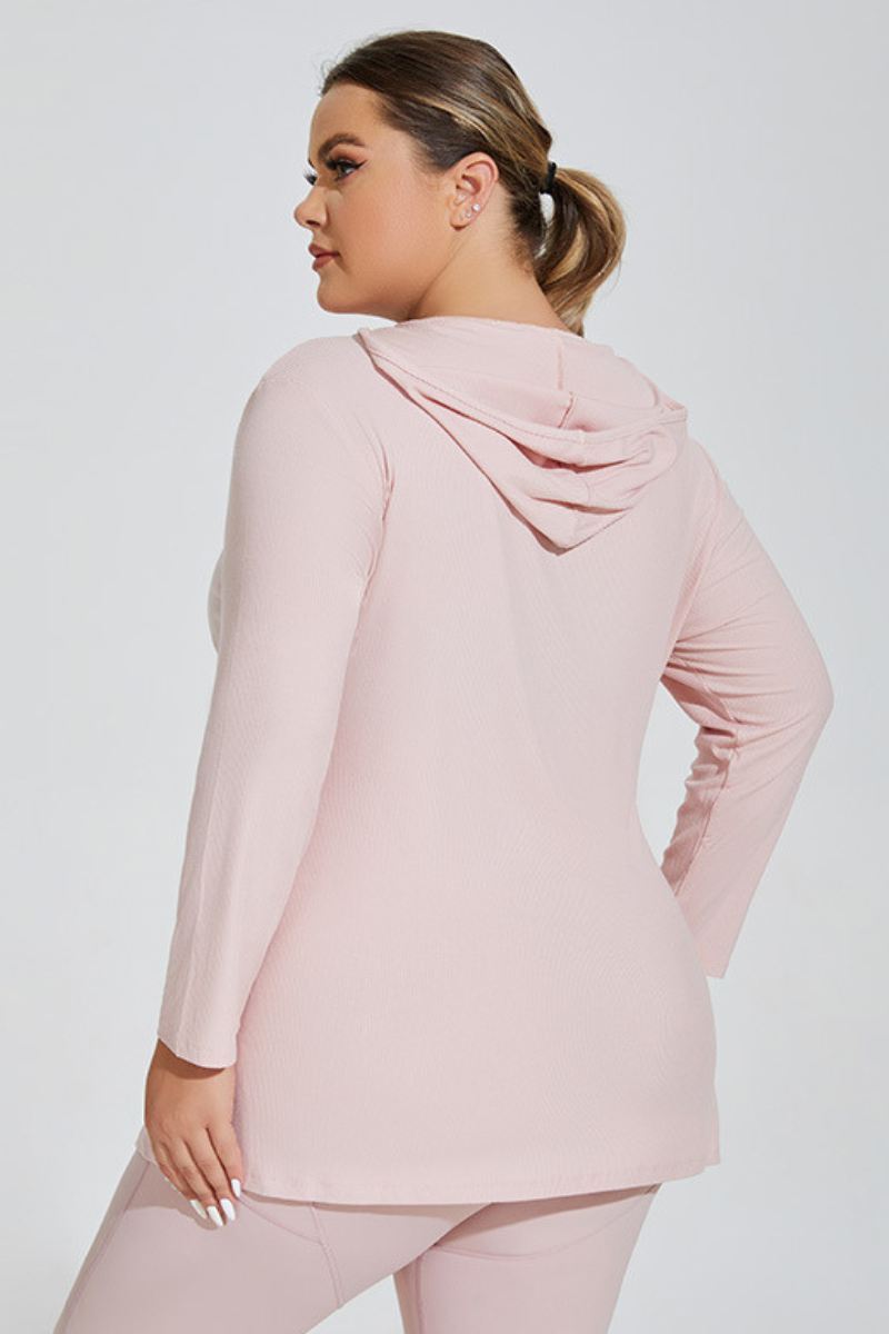Plus Size Women's Side Slits Hooded Long Sleeve Top