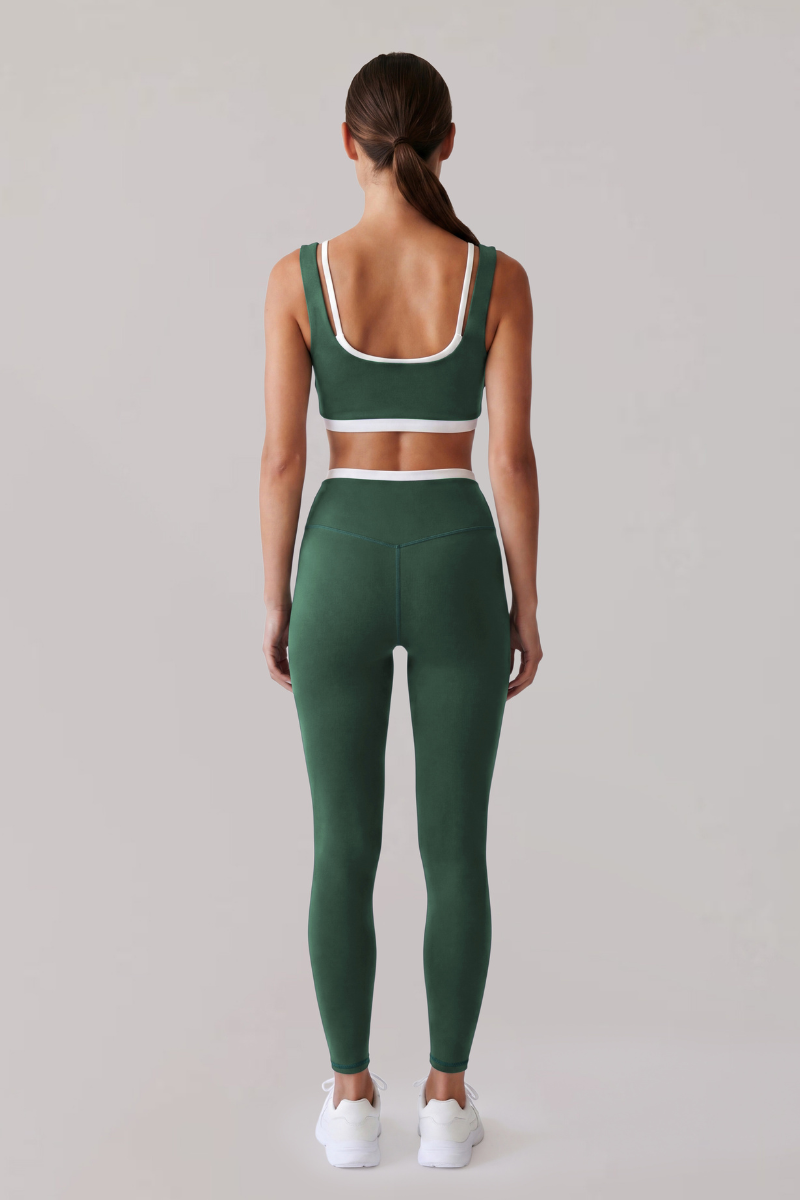 Women's Faux Two-Piece Color Block Bra And Leggings Yoga Set