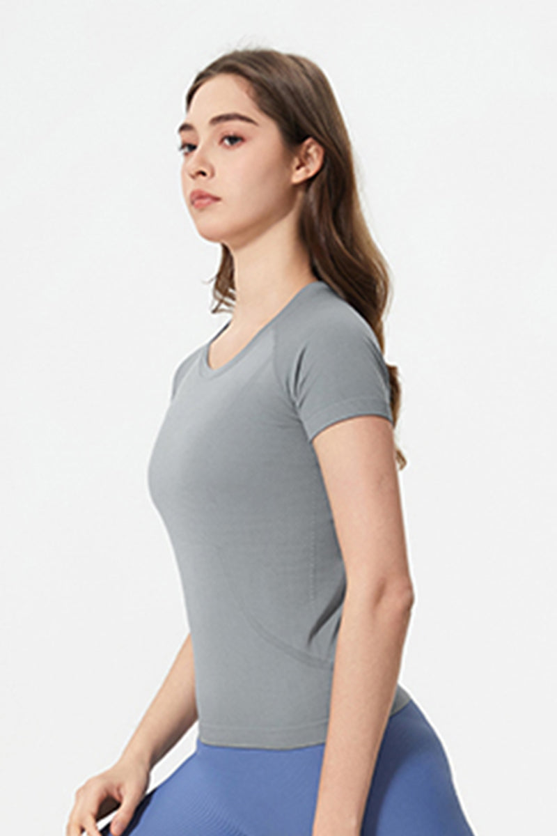 Women Seamless Round Neck Slim-Fit Quick-Dry Breathable Yoga Running T-Shirt
