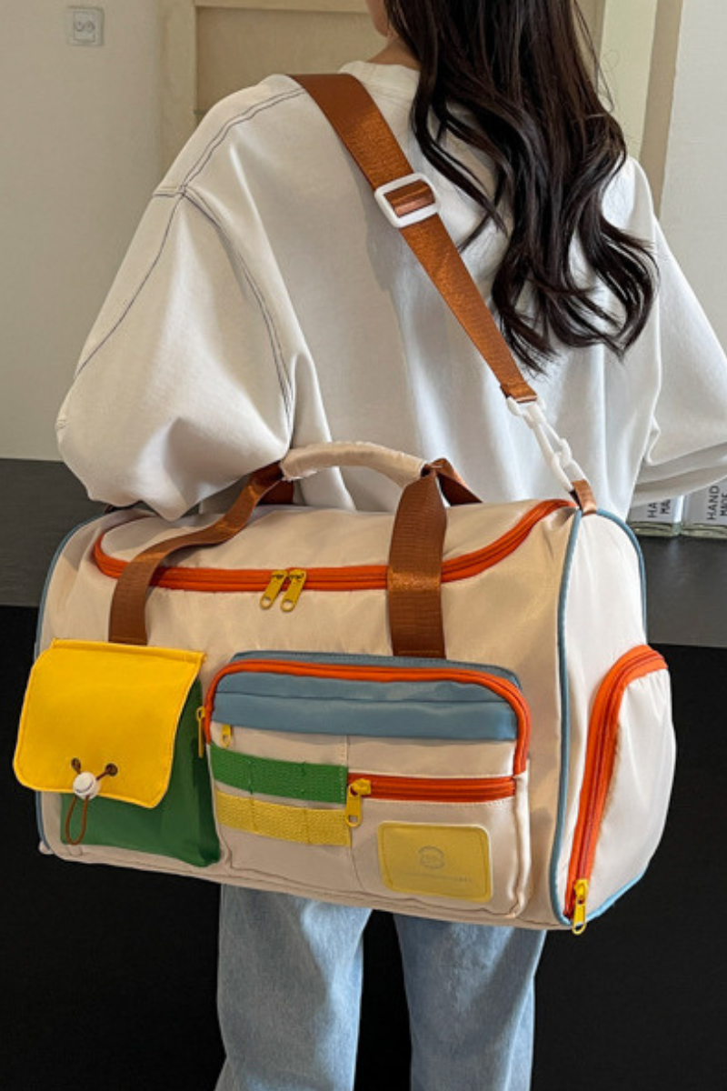 Dopamine Color Block  Travel Duffel Bag with Multi-Pockets