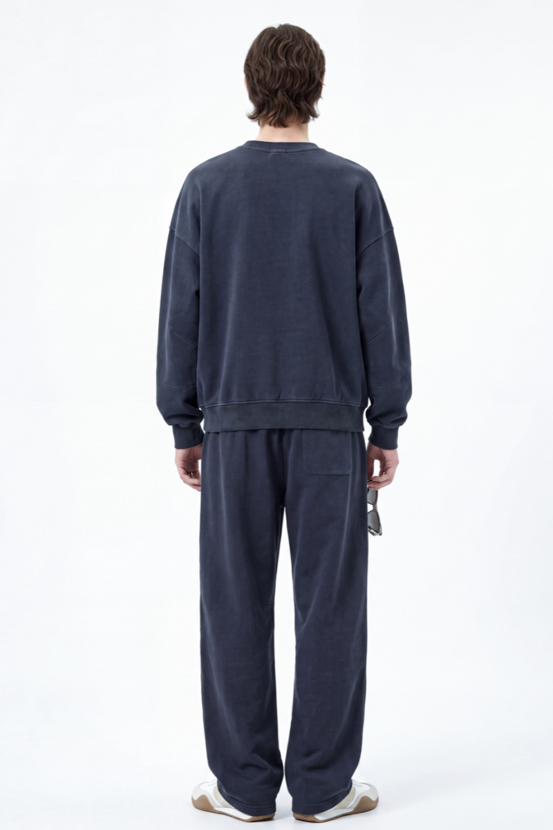 Men's Fall 100% Cotton Set:Solid Pullover And Sweatpants