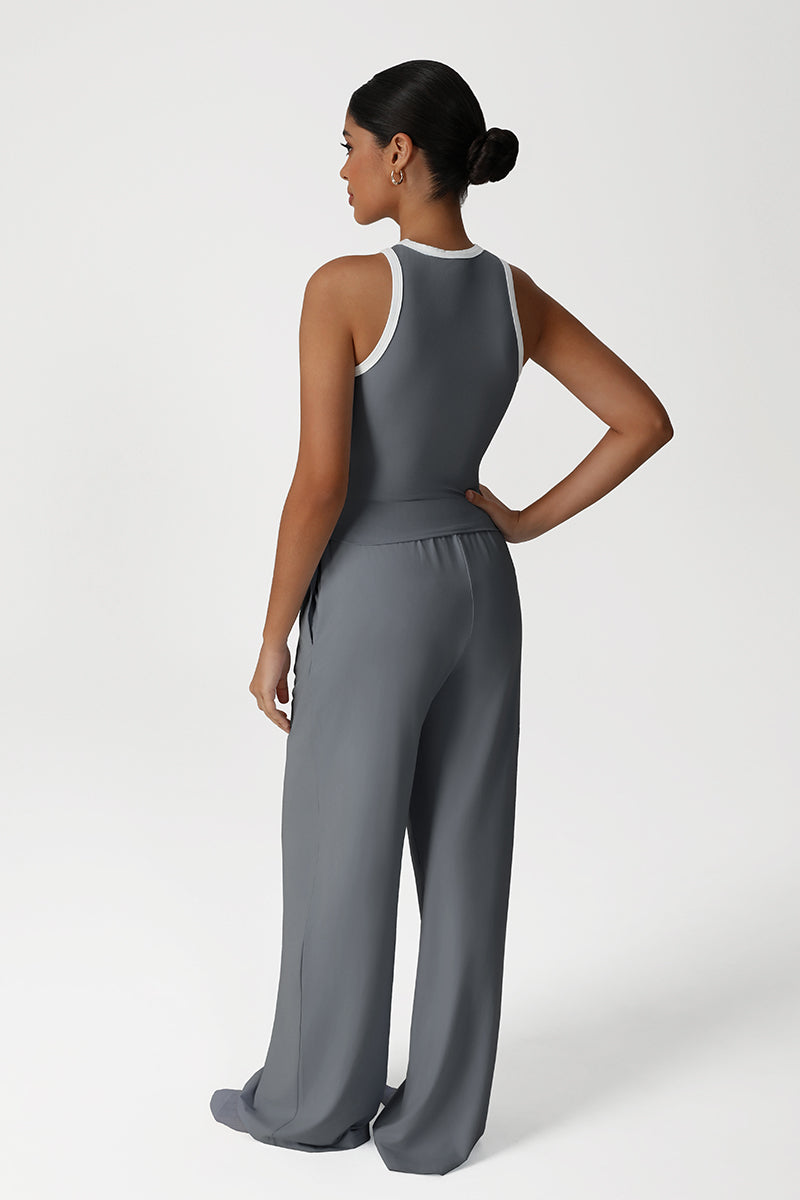 Women Loose-Fit Straight-Leg Yoga Set: Tank Top + Wide-Leg Pants