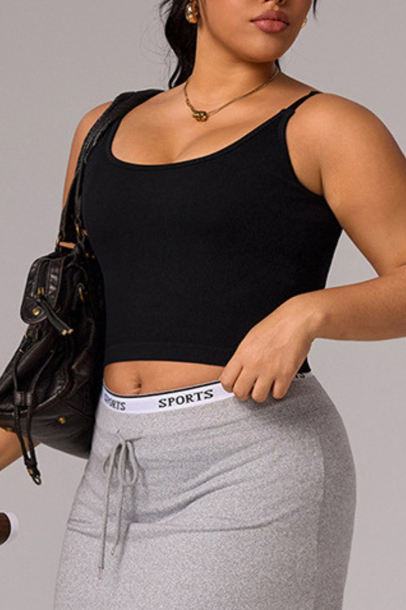 Plus Size Women's U-Back Cropped Tank Top with Built-in Pads